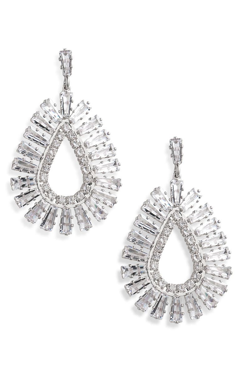 Tasha Open Teardrop Drop Earrings, Main, color, Silver Cubic Zirconia