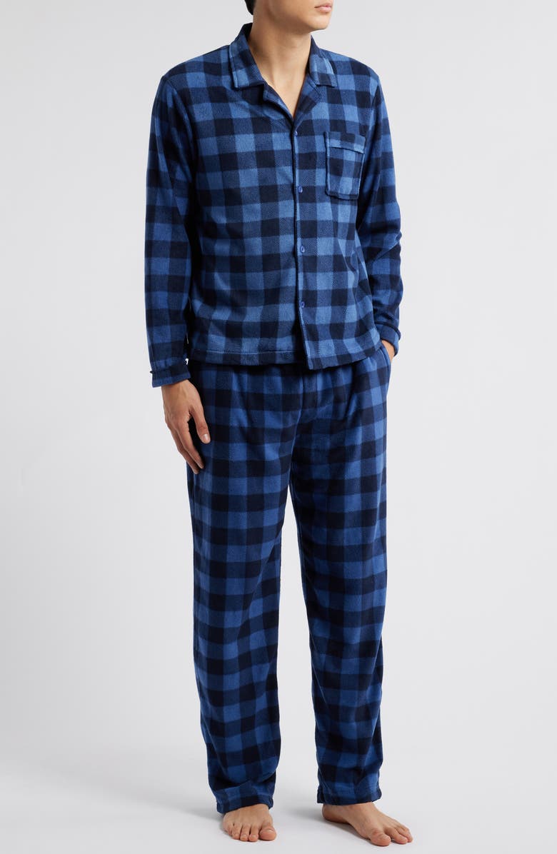 SLEEPHERO Buffalo Check Fleece Pajamas, Main, color, Navy Buffalo Check