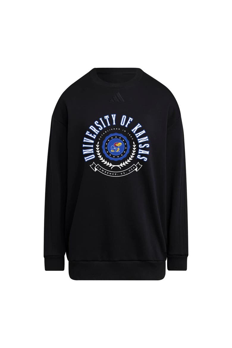 Women's adidas Black Kansas Jayhawks Oversized Crewneck Pullover, Alternate, color, Black