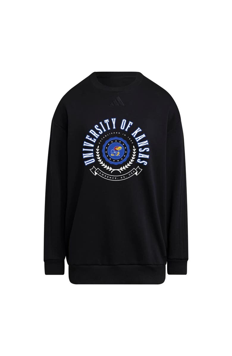 adidas Women's adidas Black Kansas Jayhawks Oversized Crewneck Pullover, Alternate, color, Black
