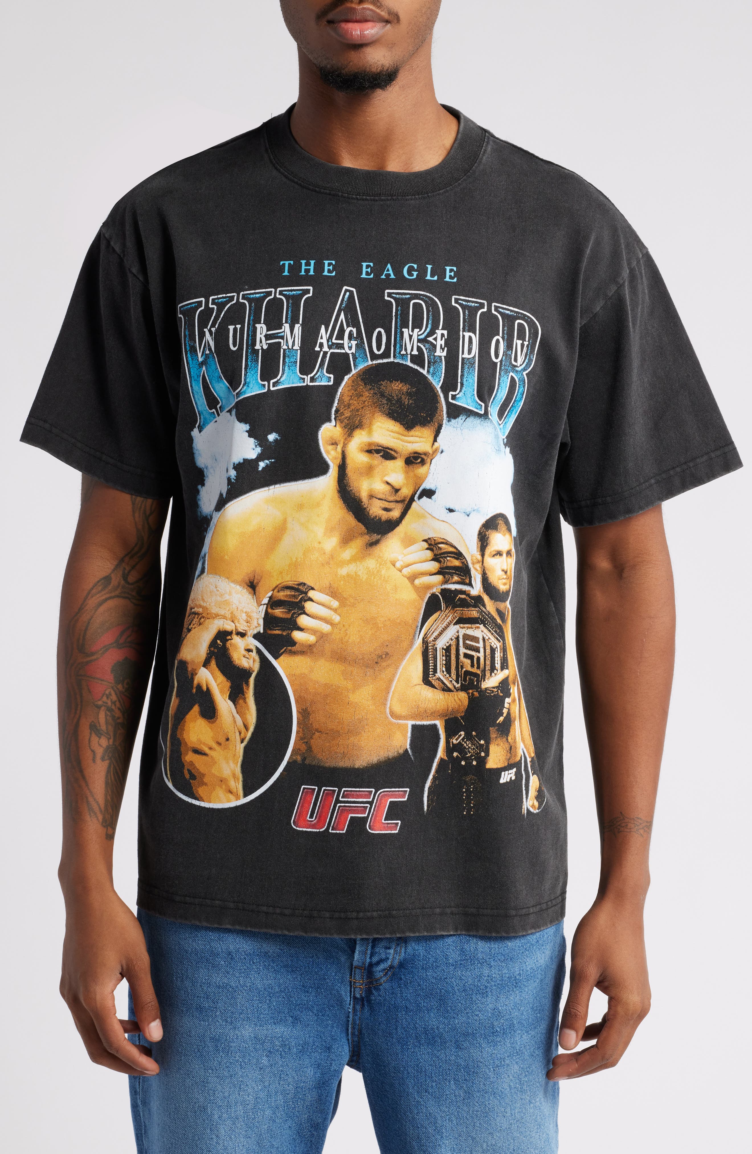 ID Supply Co Khabib The Eagle Graphic Cotton T-Shirt in Washed Black 