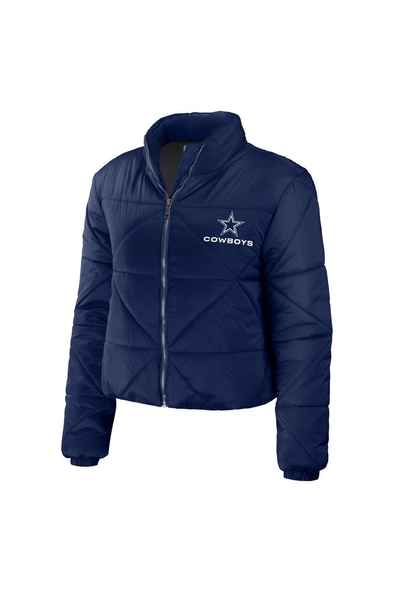 Women's WEAR by Erin Andrews Navy Dallas Cowboys Puffer Full-Zip Cropped Jacket, Alternate, color, Navy