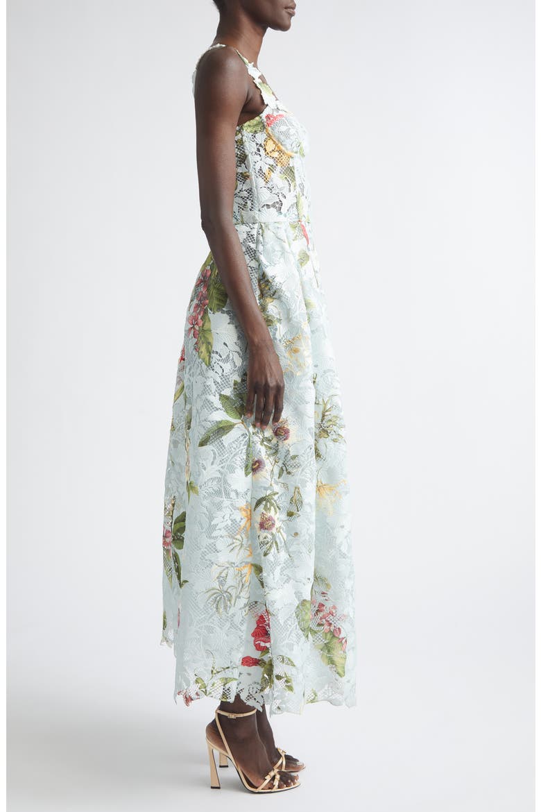 Dominican Floral Print Guipure Lace Bustier Cocktail Dress, Alternate, color, SALTWATER MULTI