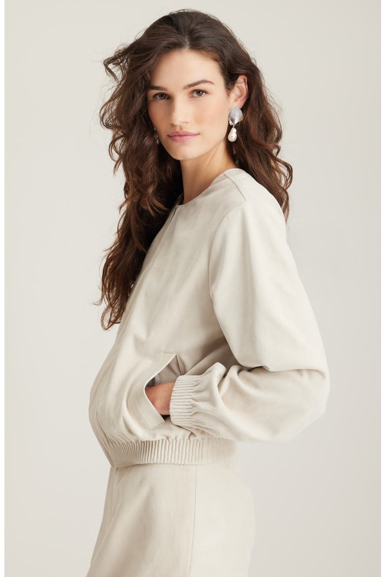 Suede Bomber Jacket, Alternate, color, BEIGE OATMEAL