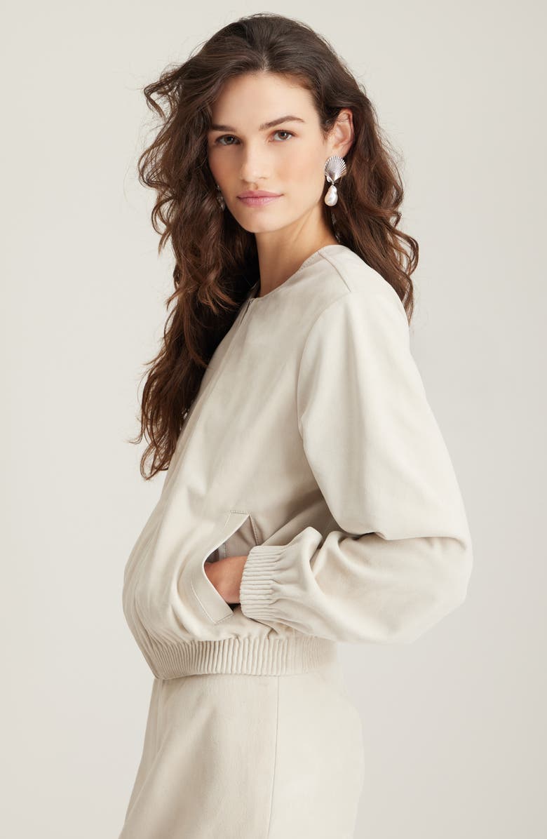 Nordstrom Suede Bomber Jacket, Alternate, color, Beige Oatmeal