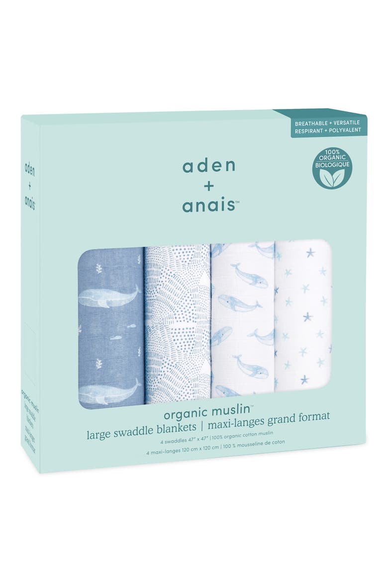 4-Pack Classic Swaddling Cloths, Alternate, color, OCEANIC BLUE