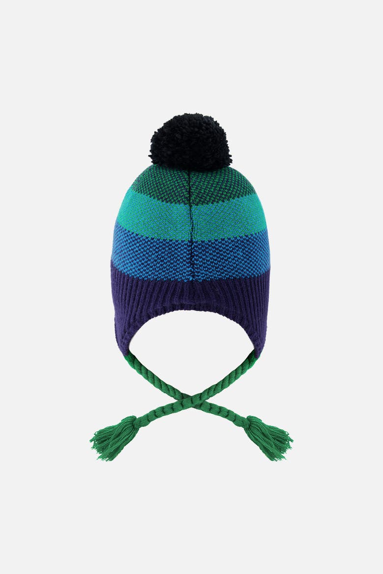 Winter Ombré Stripe Fleece Lined Peruvian Knit Hat with Pompom, Alternate, color, Blue and Green Knit