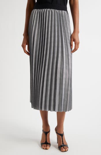 Reiss Grey Checked Pleated Midi Skirt In Grey