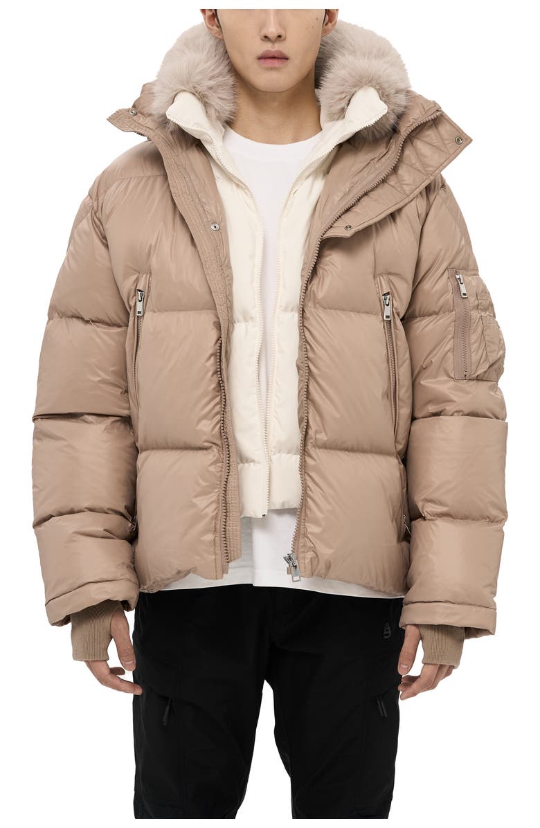 AlphaStyle Kudu Detachable Double Hood Puffer, Main, color, Beige