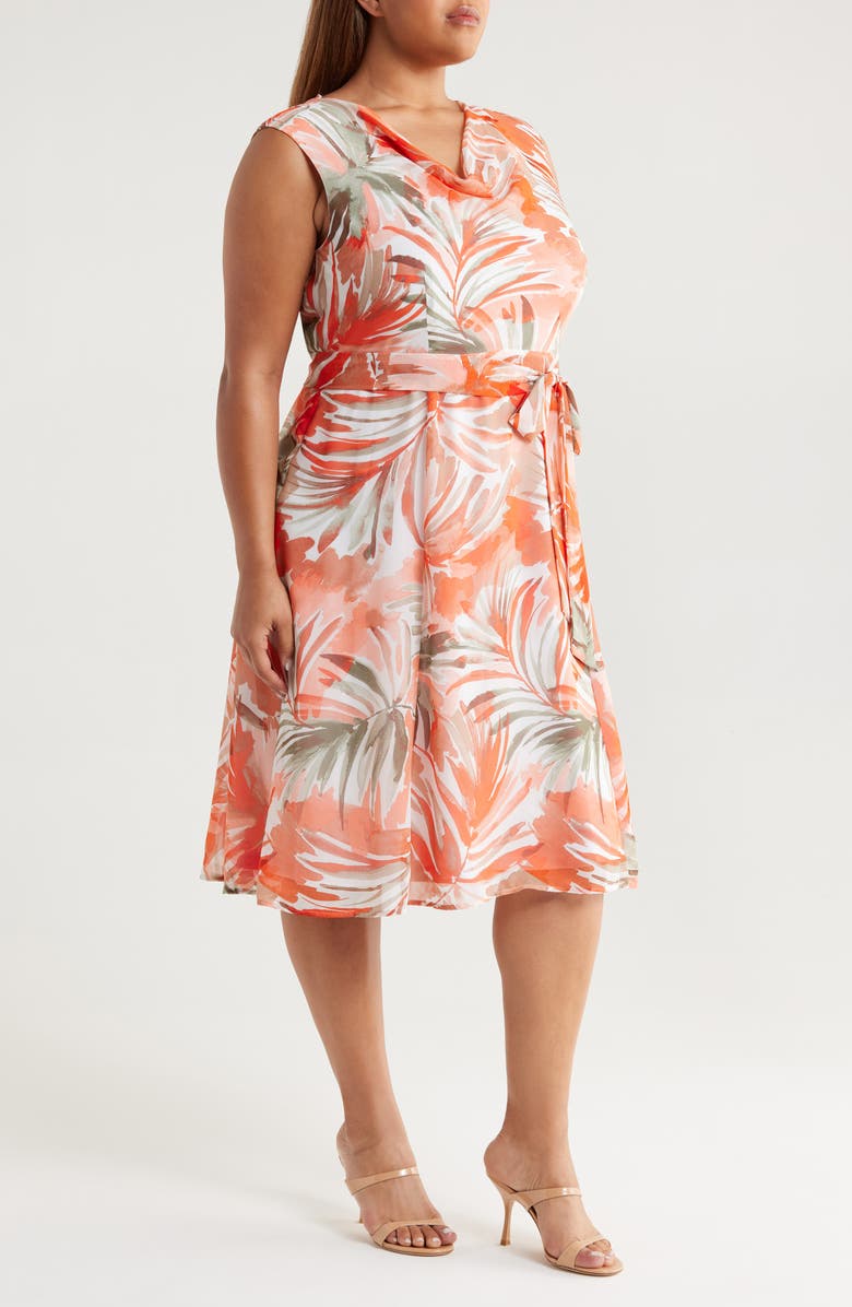 KASPER Botanical Print Cowl Neck Midi Dress, Alternate, color,