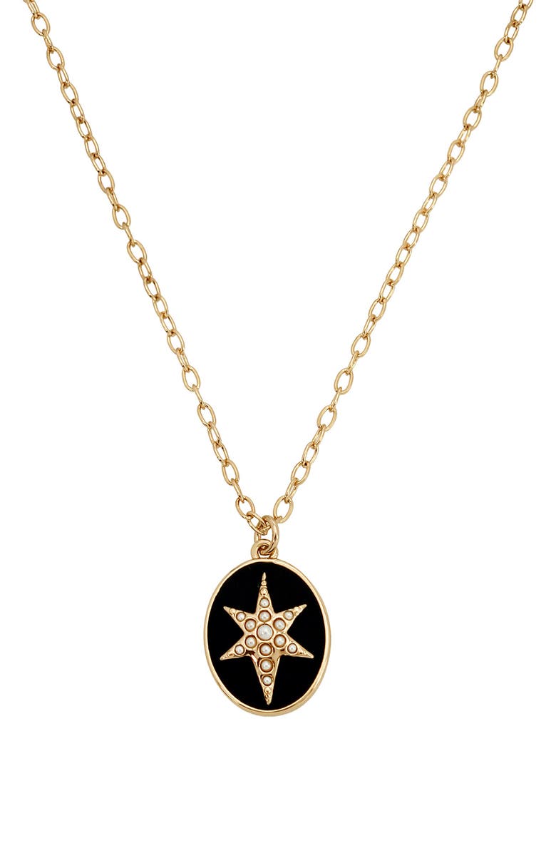 AllSaints Resin Faux Pearl Star Medallion Pendant Necklace, Alternate, color, Gold