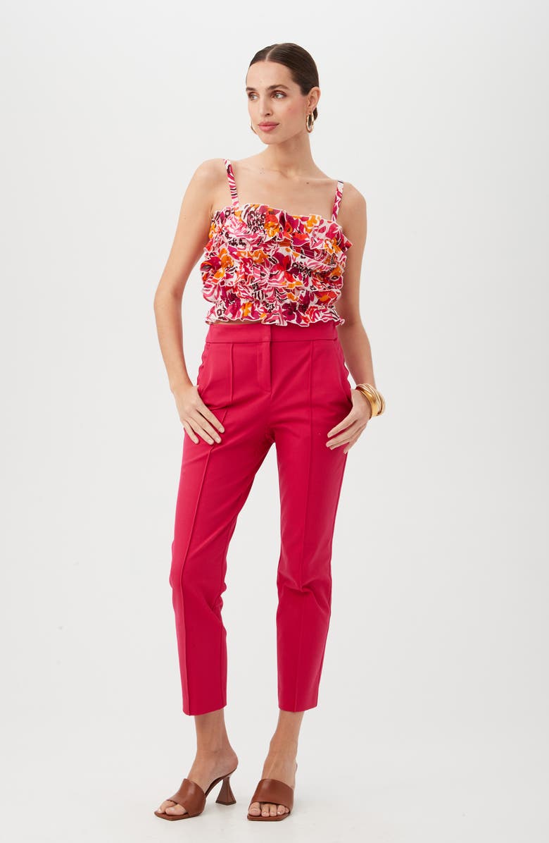 Trina Turk Saha Floral Ruffle Smocked Crop Top, Alternate, color, Rockrose Multi