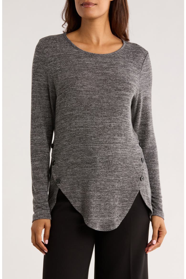Scalloped Hem Long Sleeve Top, Main, color, CHARCOAL