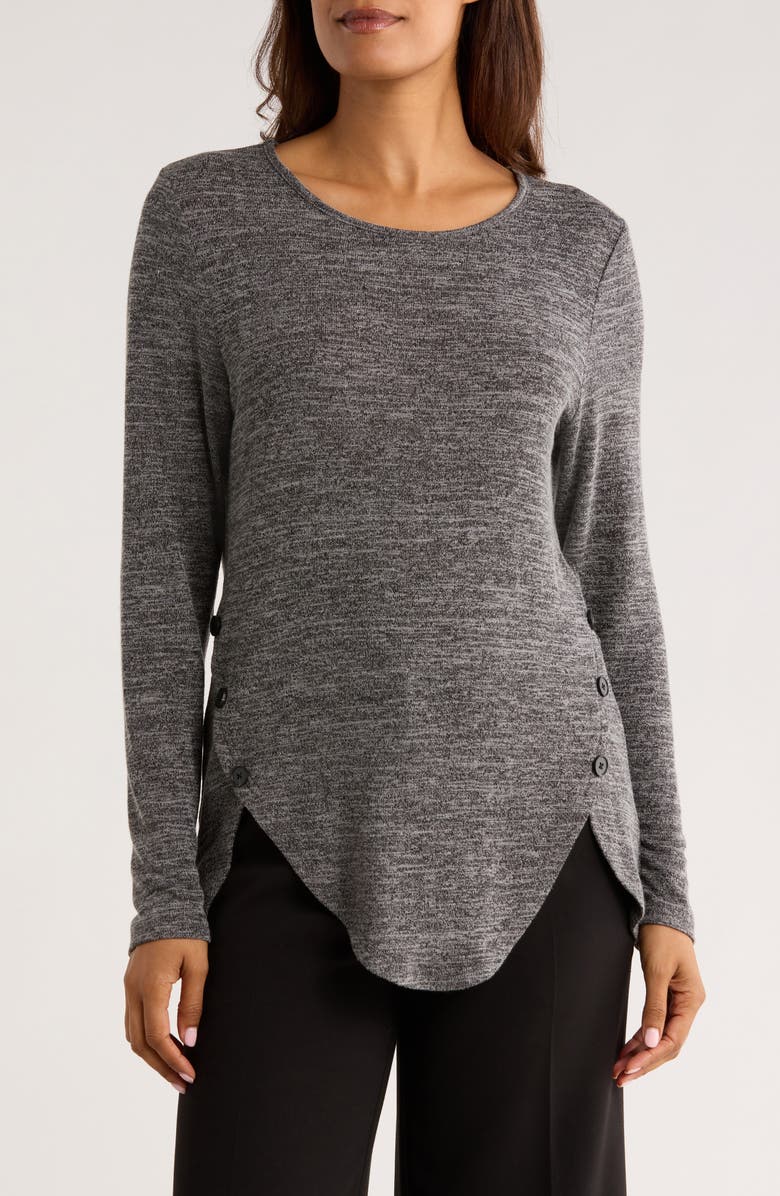 PATRIZIA LUCA Scalloped Hem Long Sleeve Top, Main, color, Charcoal