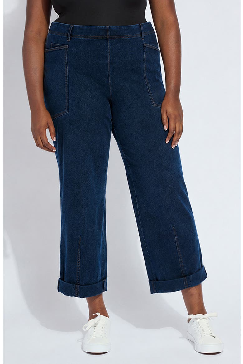 Penelope Pull-On Knit Barrel Jeans, Main, color, INDIGO