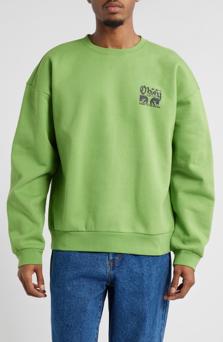 Obey Submit Extra Heavy Crewneck Graphic Sweatshirt, Main, color, Piquant Green