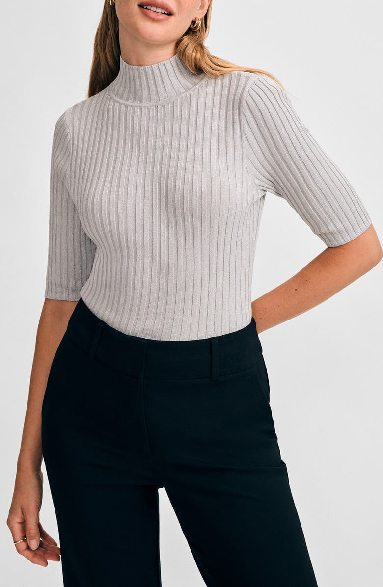 Isaac Mizrahi New York Mock Neck Poor Boy Sweater, Main, color, Silver