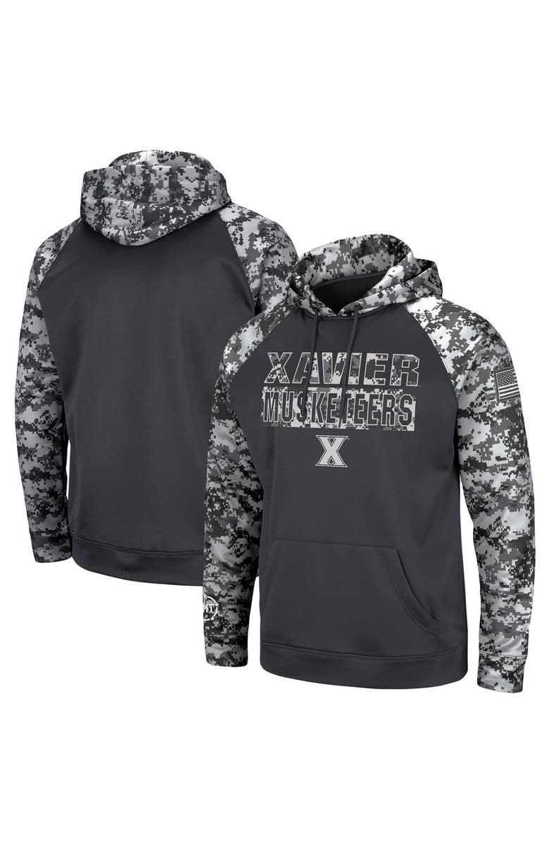 COLOSSEUM Men's Colosseum Charcoal Xavier Musketeers OHT Military Appreciation Digital Camo Pullover Hoodie, Main, color, 