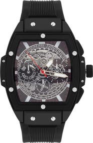 Ed Hardy Tonneau Three Hand Quartz SIlicone Strap Watch, 48mm
