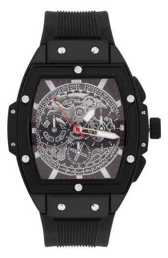 Ed Hardy Tonneau Three Hand Quartz SIlicone Strap Watch, 48mm