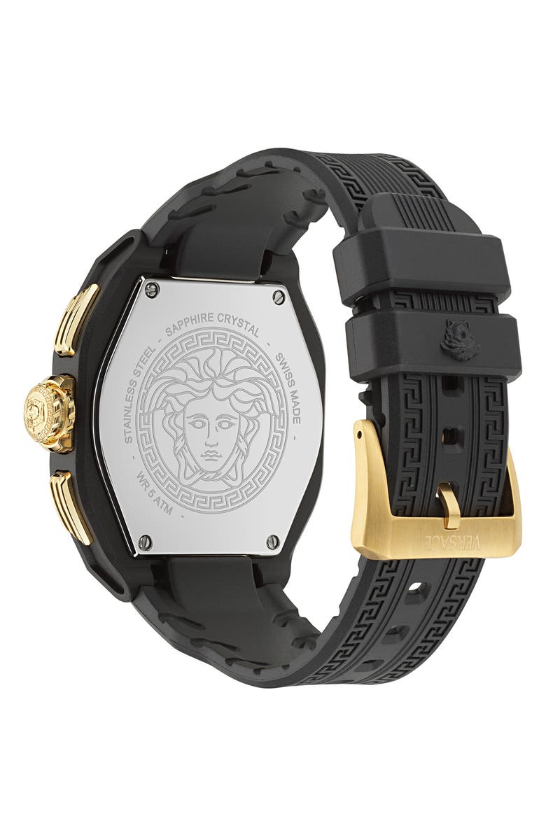 Versace V-Legend Chronograph Synthetic Strap Watch, 44mm, Alternate, color, Black