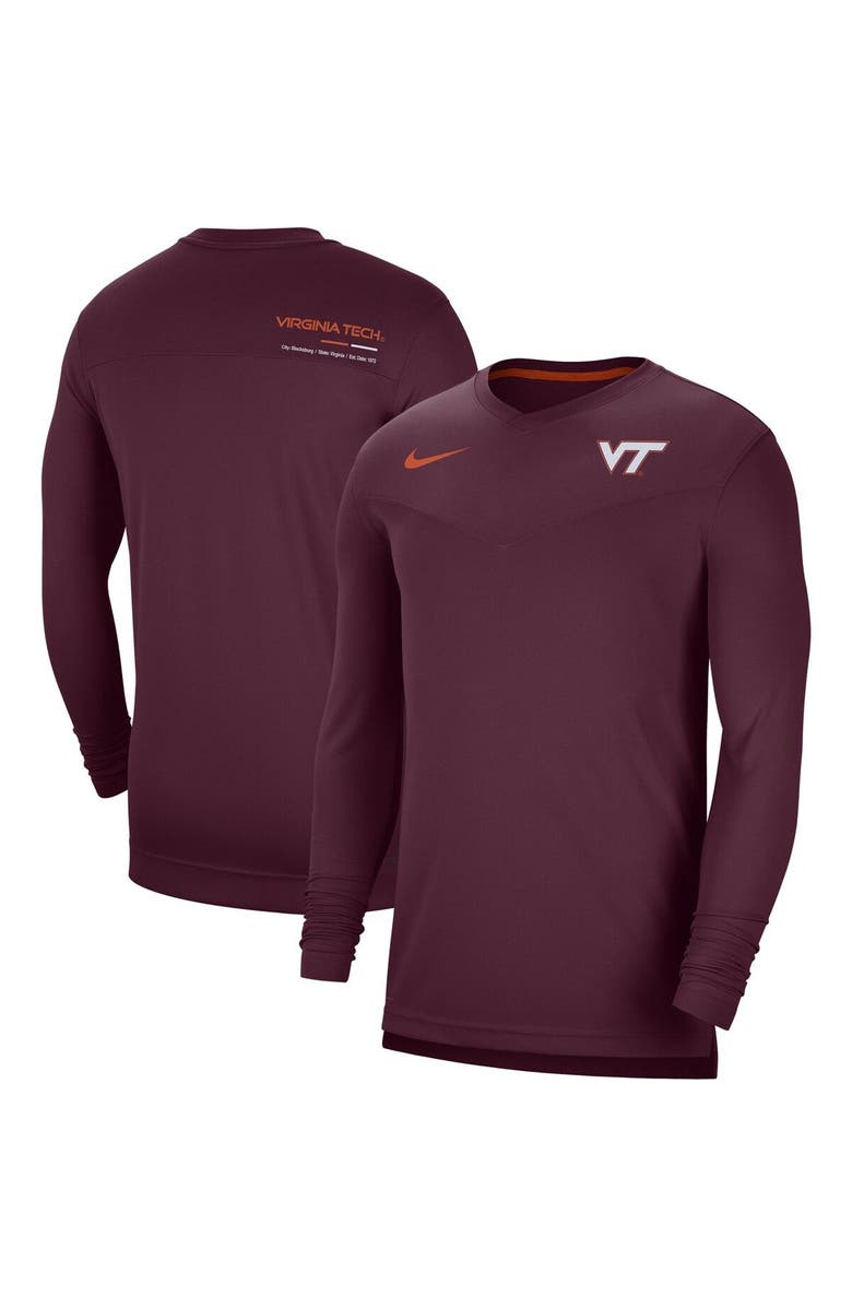 Nike Men's Nike Maroon Virginia Tech Hokies 2022 Coach Performance Long Sleeve V-Neck T-Shirt, Main, color, 