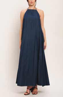 FLYING TOMATO Halter Denim Maxi Dress