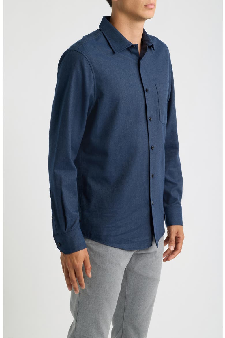 Cotton & Cashmere Flannel Button-Up Shirt, Alternate, color, NAVY HEATHER