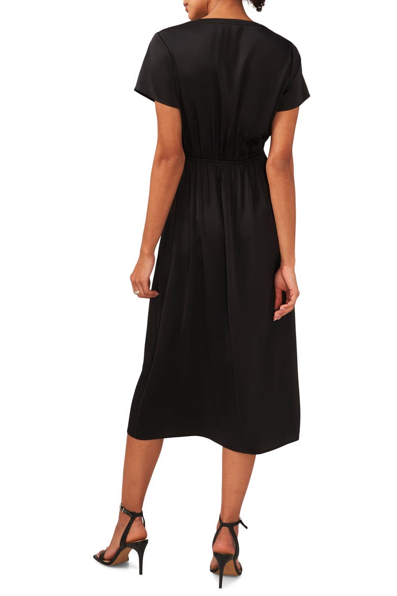 Ruched V-Neck Midi Dress, Alternate, color, RICH BLACK