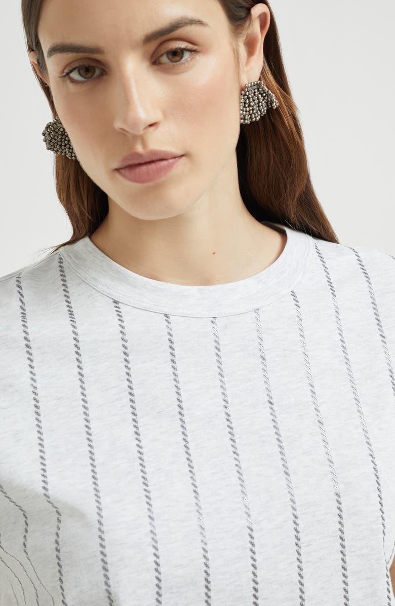 Brunello Cucinelli Dazzling embroidery T-shirt, Alternate, color, Fog