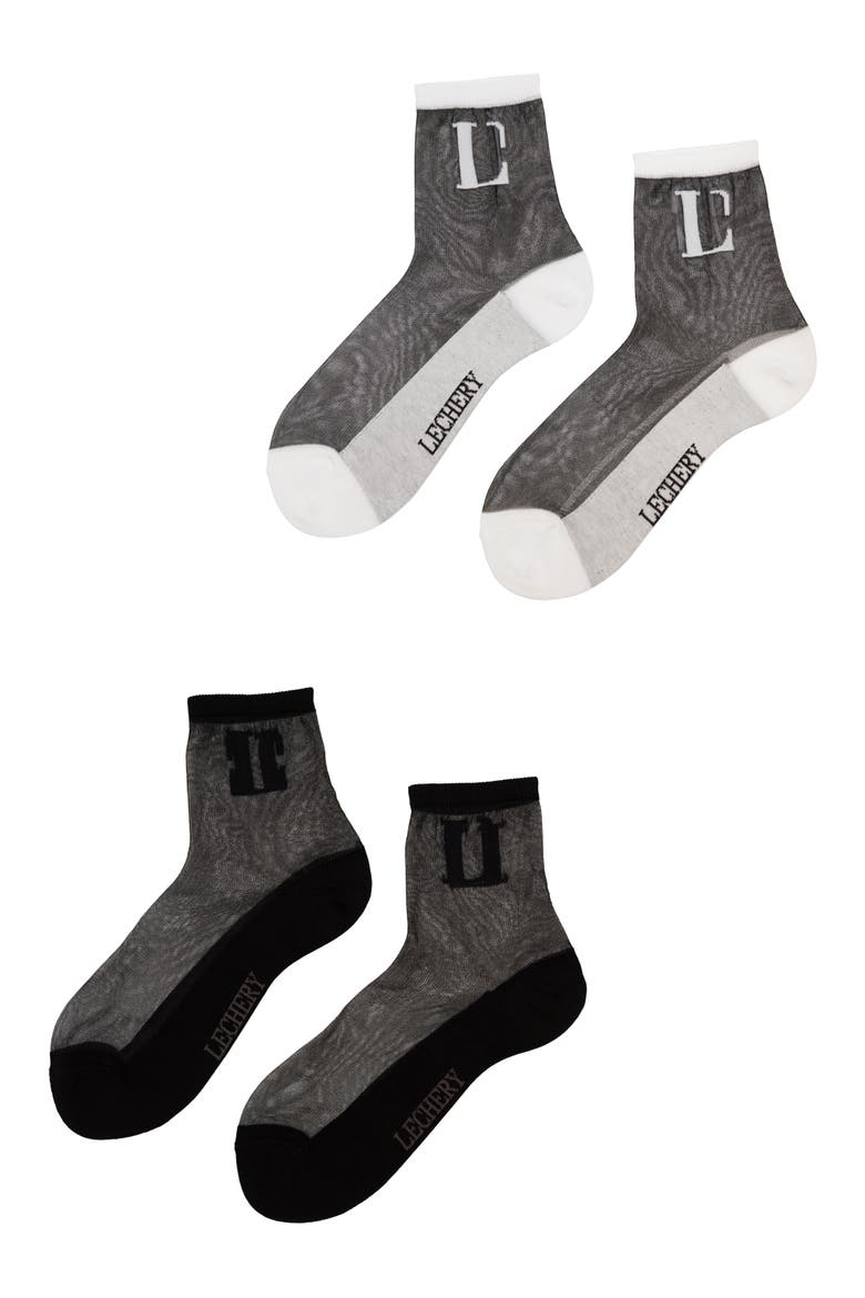 2-Pack Signature Logo L Sheer Crew Socks, Main, color, BLACK/WHITE