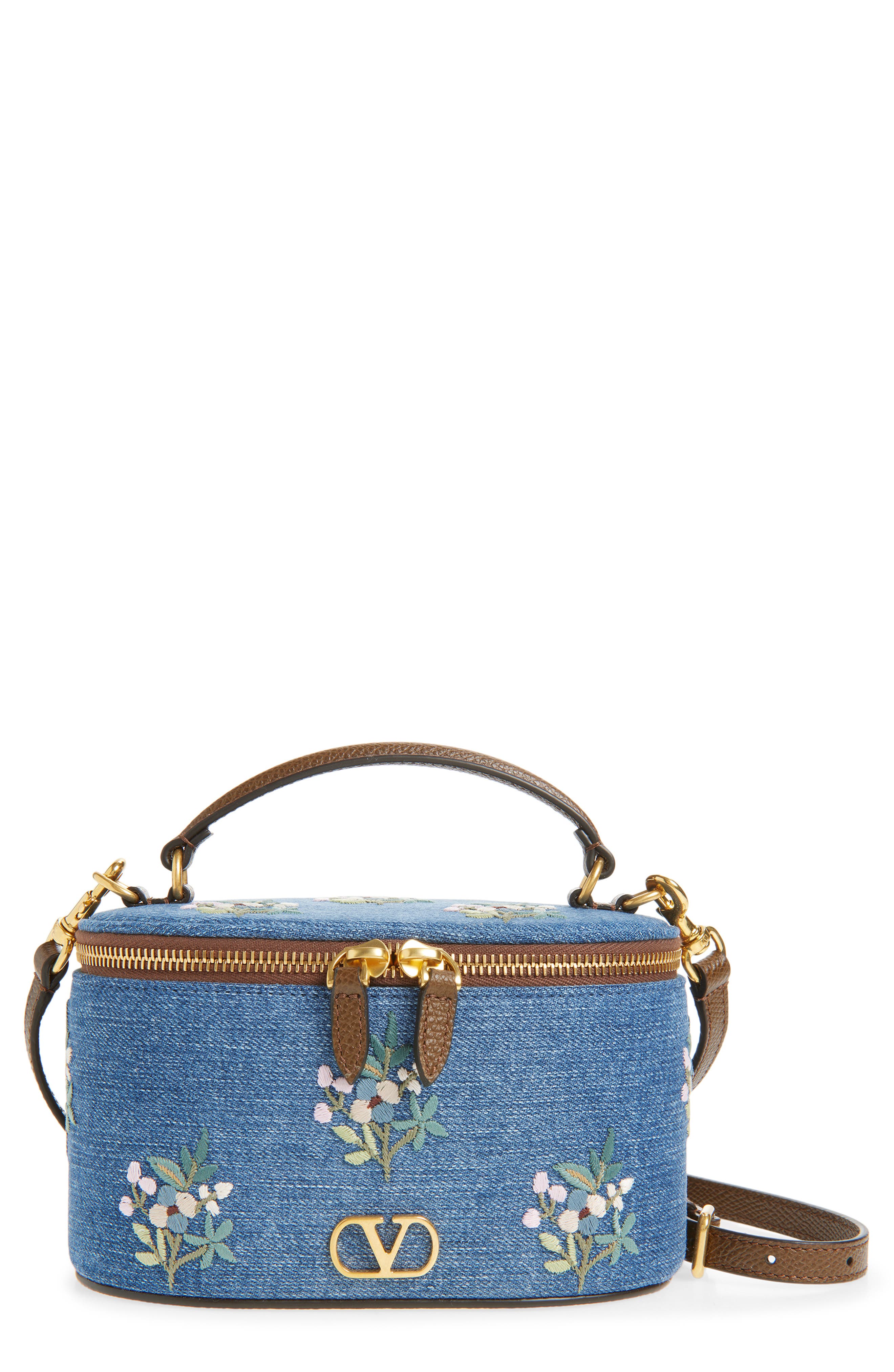 Valentino Garavani VLOGO Signature Embroidered Vanity Case, Main, color, Blue Multi