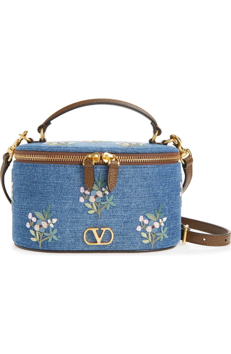 Valentino Garavani VLOGO Signature Embroidered Vanity Case, Main, color, Blue Multi