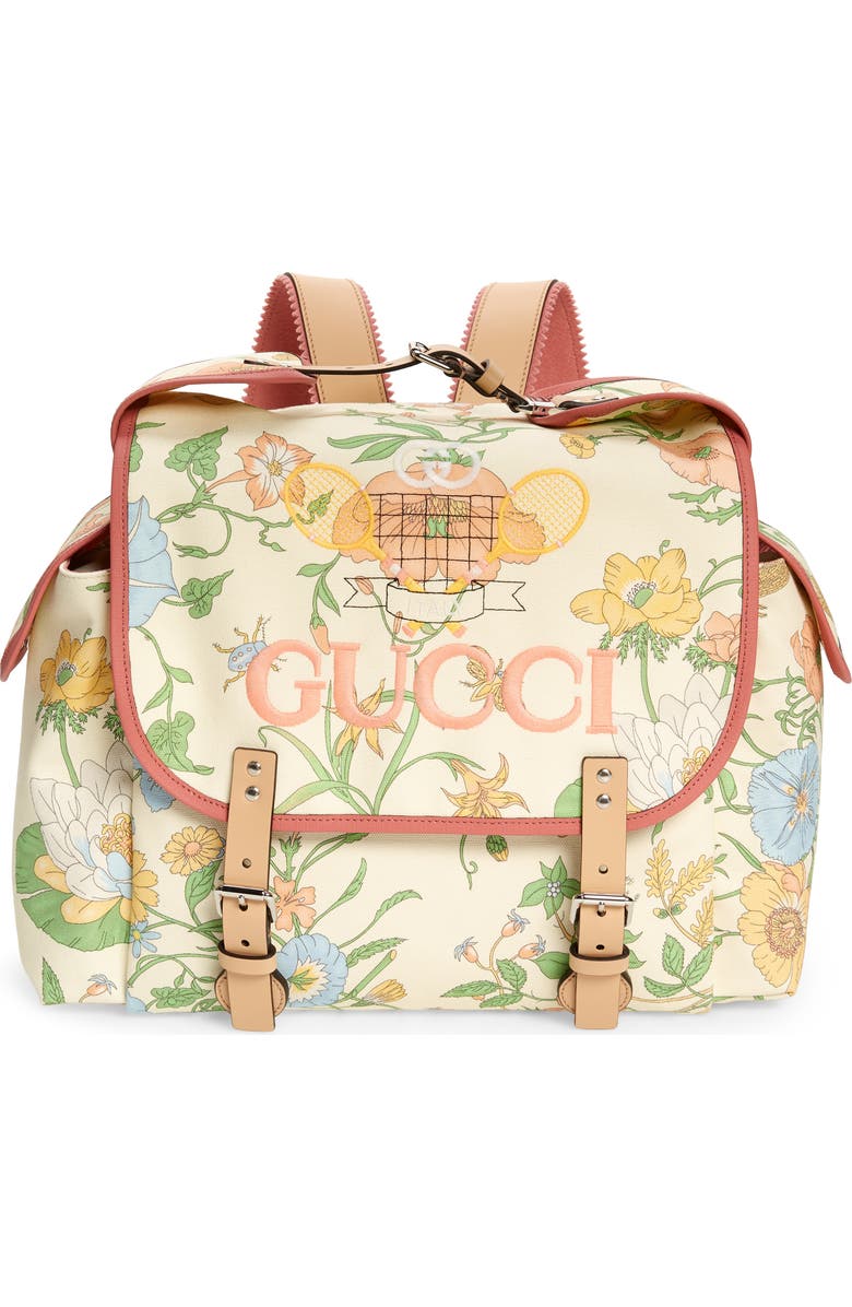 Gucci Logo Floral Print Backpack, Main, color,