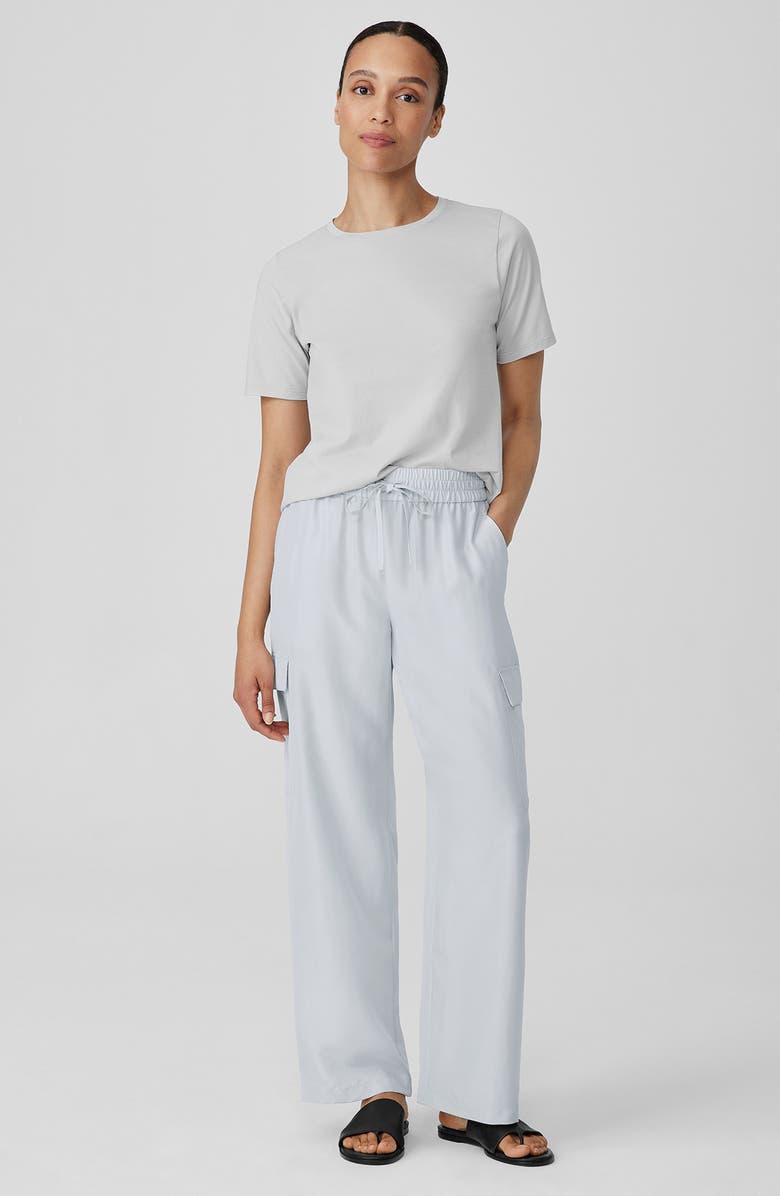 Eileen Fisher Cargo Silk Straight Leg Drawstring Pants, Alternate, color, Nimbus