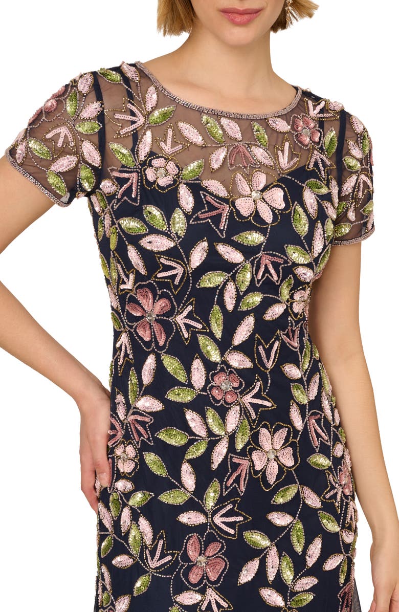 Adrianna Papell Vine Embellished Trumpet Gown, Alternate, color,