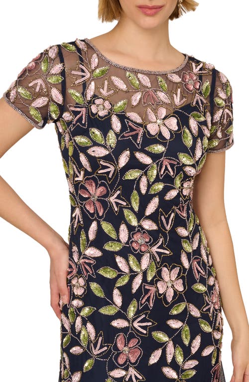 ADRIANNA PAPELL ADRIANNA PAPELL VINE EMBELLISHED TRUMPET GOWN
