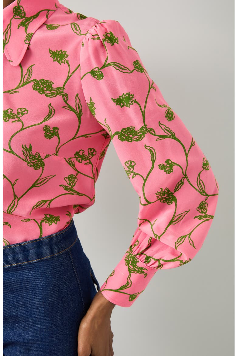 Sonya Floral Silk Button-Up Shirt, Alternate, color, PINK MULTI