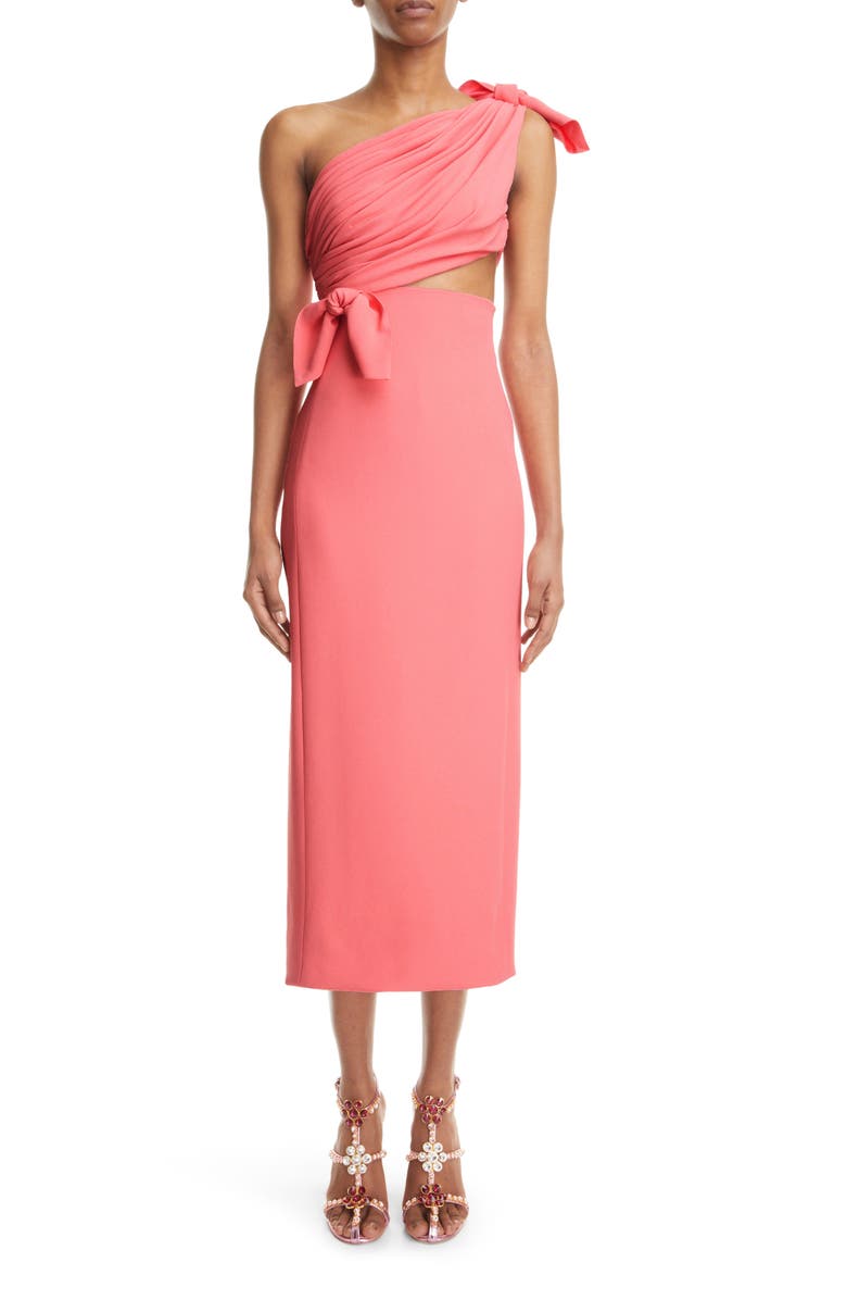 Giambattista Valli Ruched Bow Detail One-Shoulder Cutout Crepe Dress, Main, color, 