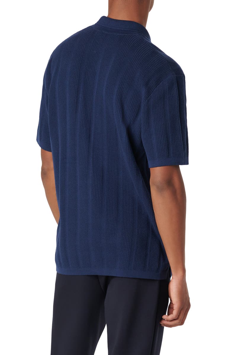 Bugatchi Rib Short Sleeve Polo Sweater, Alternate, color, Navy
