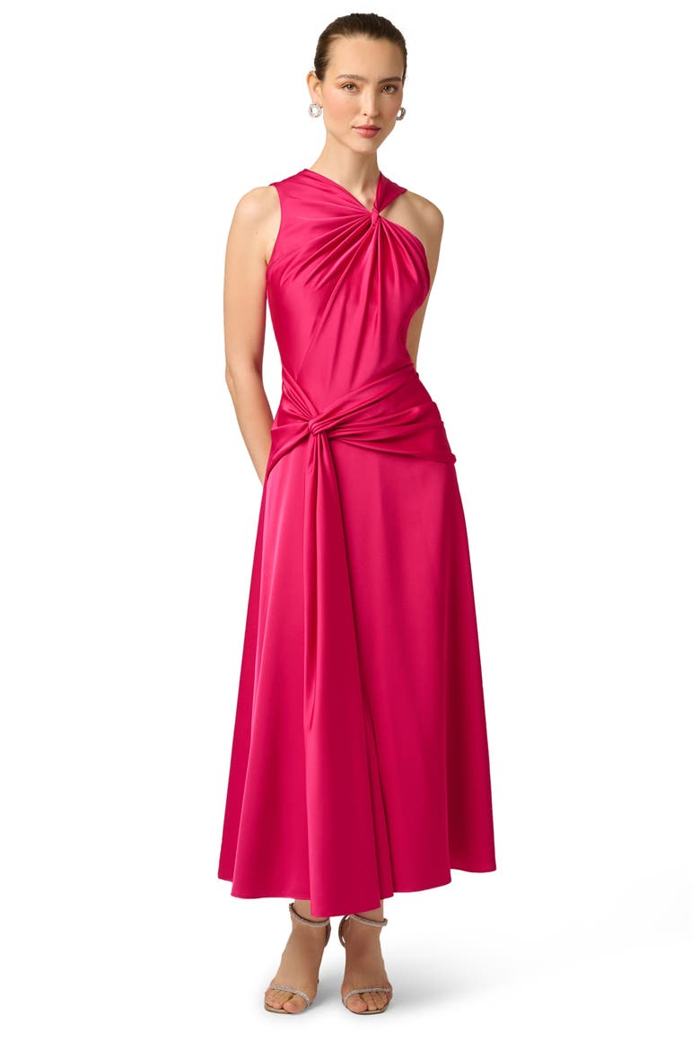 Crepe Back Satin Cocktail Maxi Dress, Alternate, color, BRIGHT ROSE