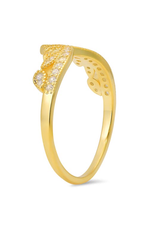 Queen Jewels Vintage Floral 'v' Cubic Zirconia Ring In Gold