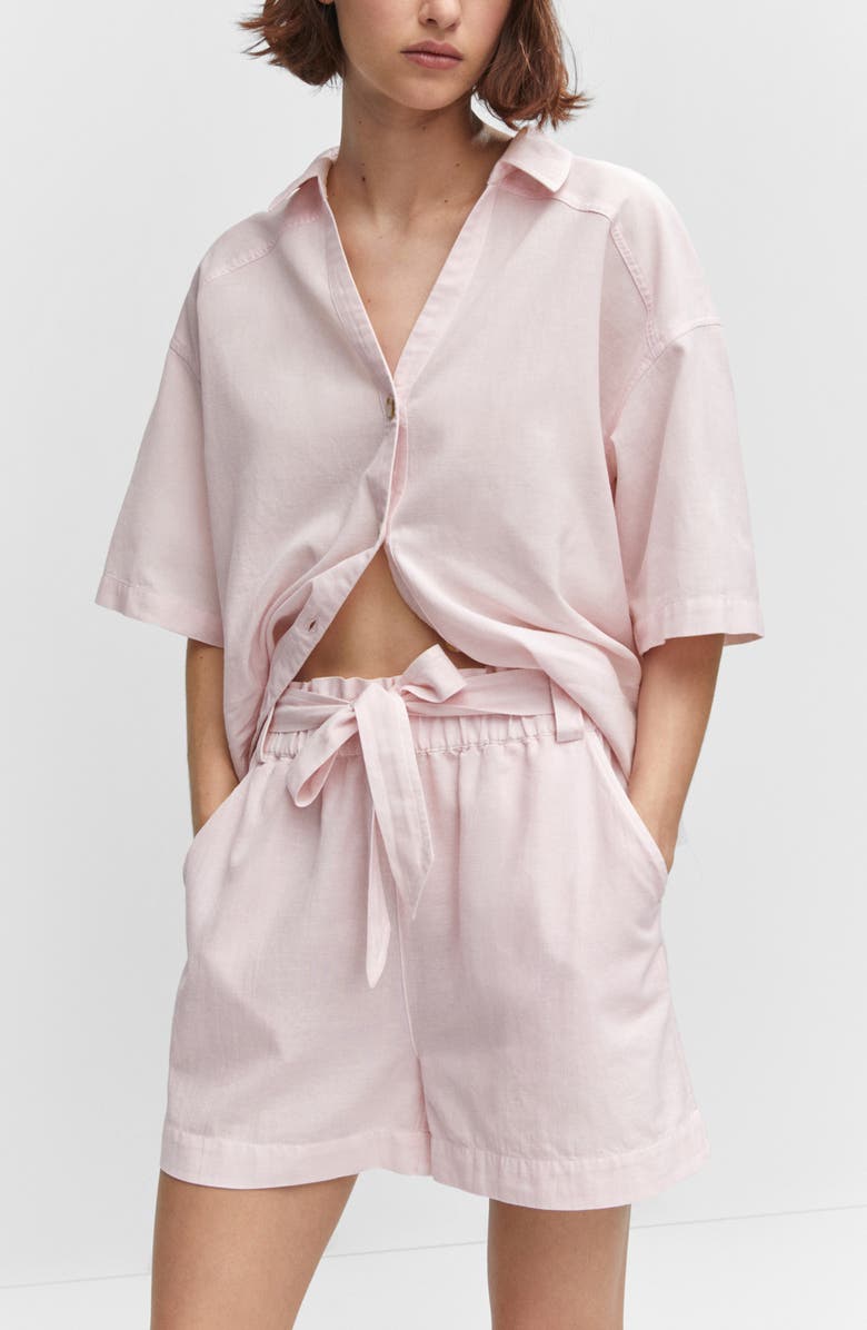 MANGO Short Sleeve Cotton & Linen Button-Up Shirt, Alternate, color, 