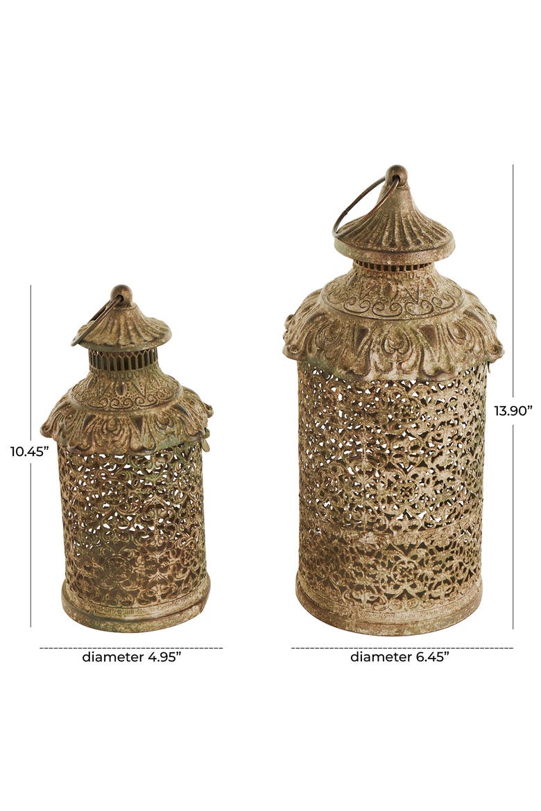 Set of 2 Lantern Candleholders, Alternate, color, BROWN
