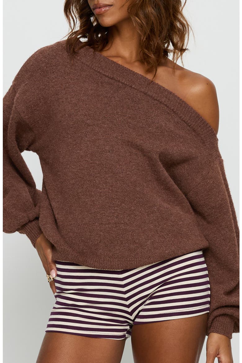 Noble One-Shoulder Sweater, Main, color, CHOCOLATE
