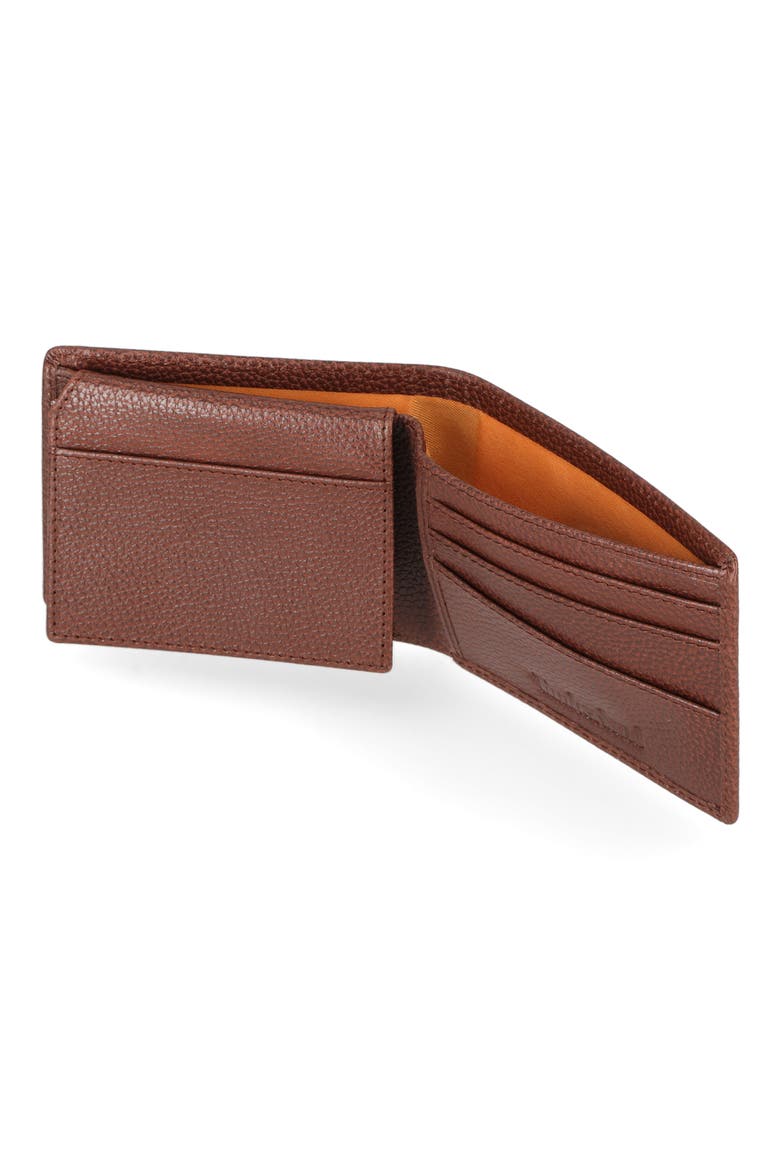Metal Logo Leather Bifold Passcase Wallet, Alternate, color, COGNAC