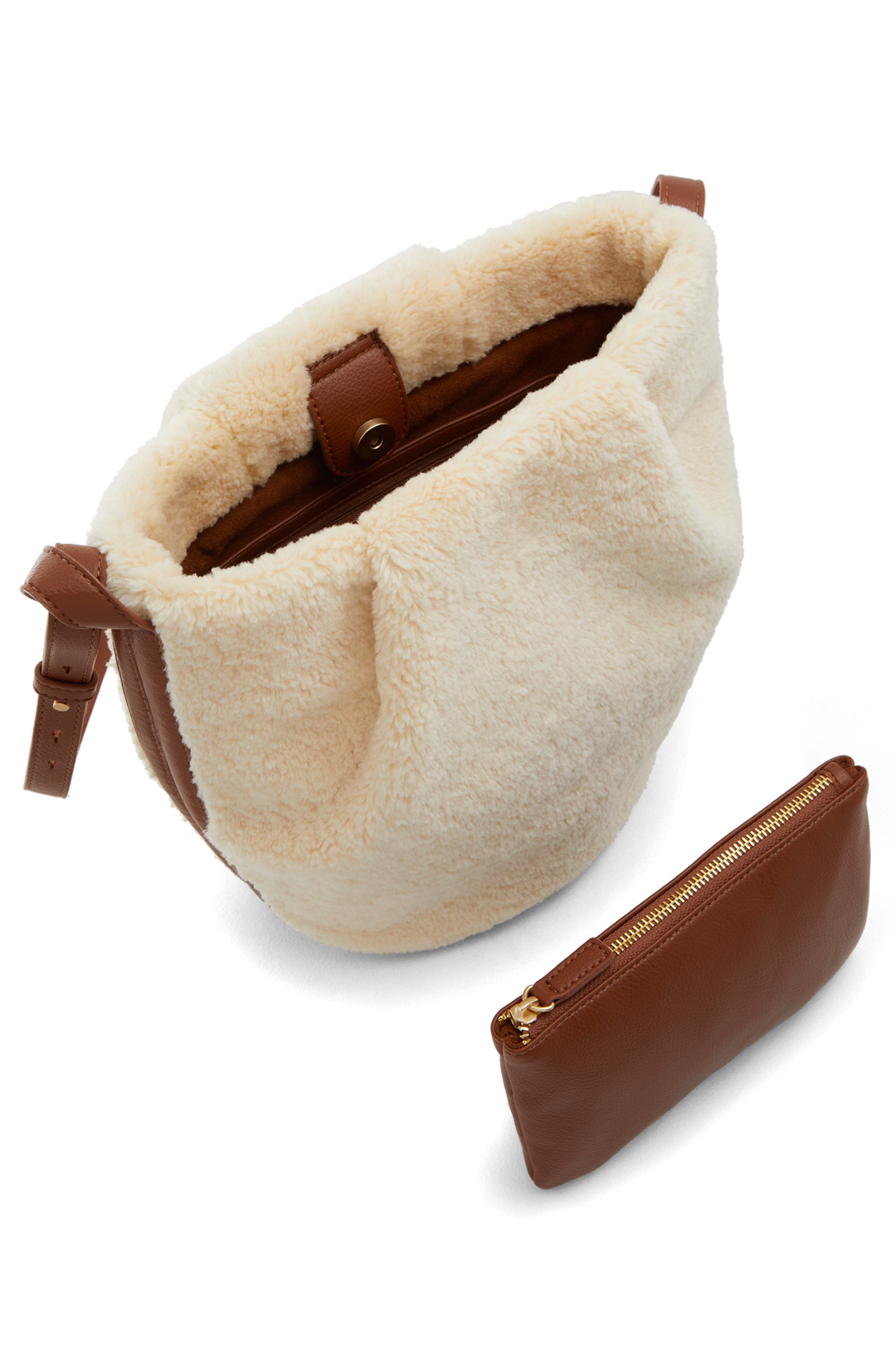 Who What Wear Amelia Faux Shearling Bucket Bag, Alternate, color, 