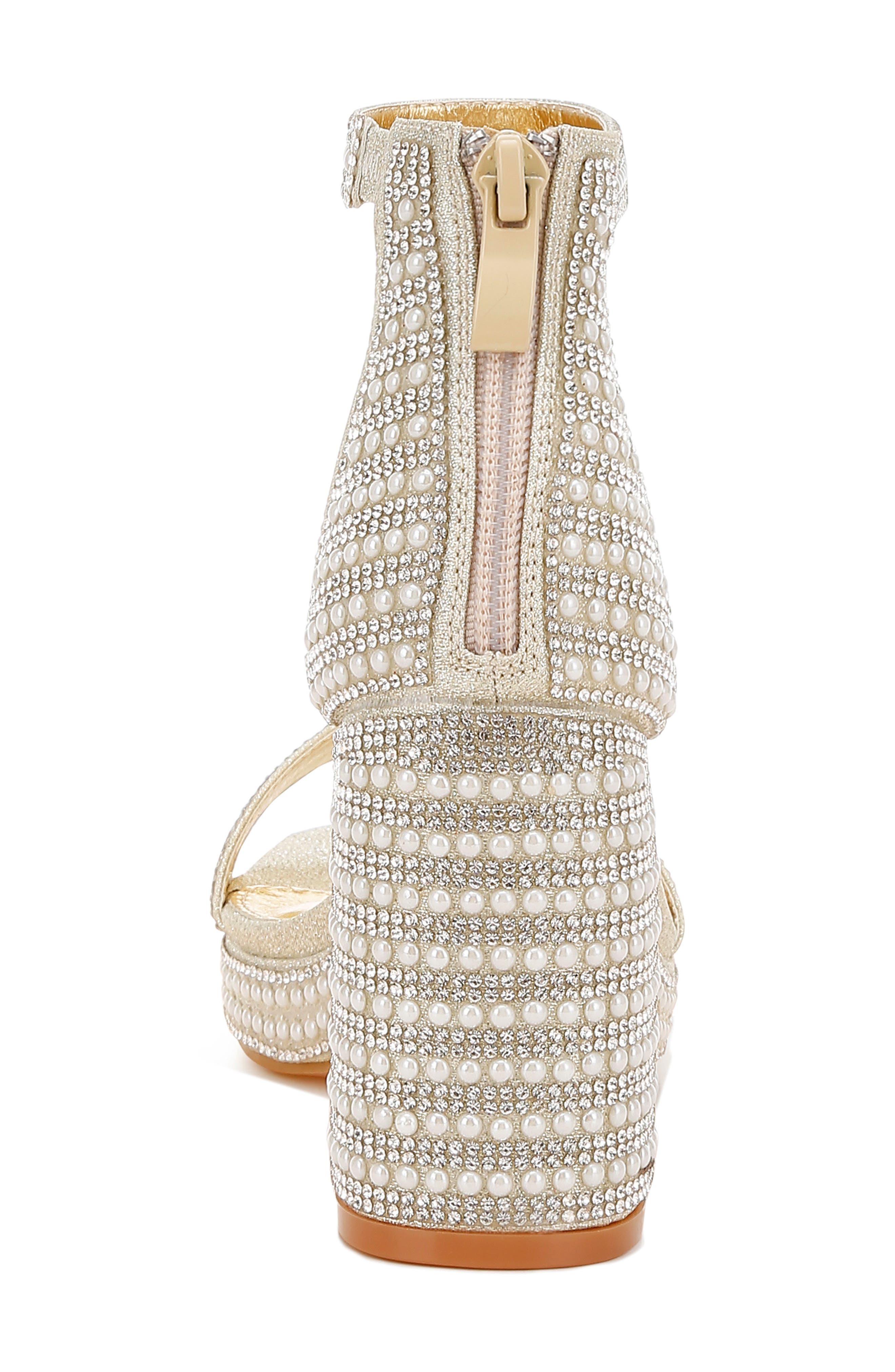 LONDON RAG Mejuri Faux Pearl Embellished Platform Sandal, Alternate, color, Gold