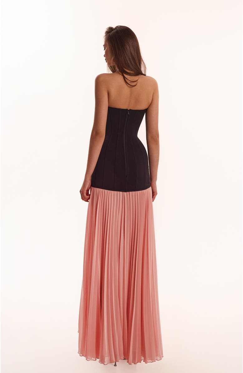 Milla Strapless Formal Occasion Maxi Dress with Pleated Skirt in Black & White, Alternate, color,