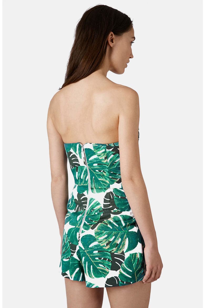 Palm Print Notched Neck Romper, Alternate, color, GREEN